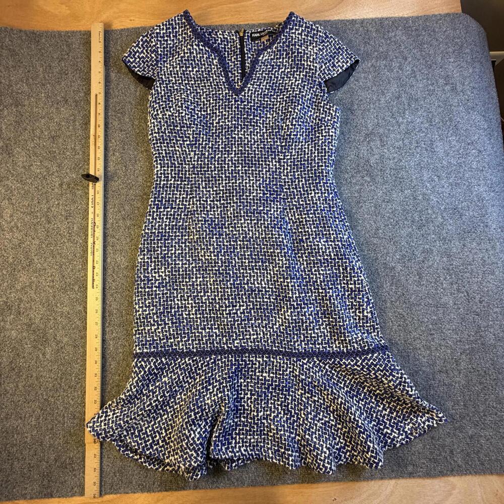 Karl Lagerfeld Paris Blue Tweed Ruffle Hem Dress Women’s 8 Elegant